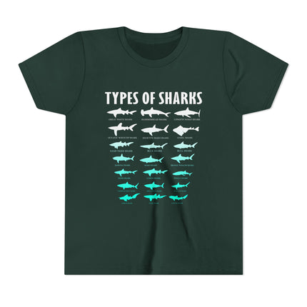 Youth Tee - Types of Sharks Graphic Shirt (Kids’ Marine Life Tee)