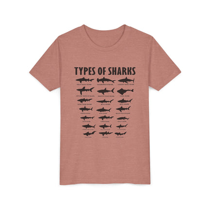 Youth Tee — 'Types of Sharks' Graphic Shark Species T-Shirt for Kids