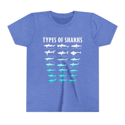 Youth Tee - Types of Sharks Graphic Shirt (Kids’ Marine Life Tee)