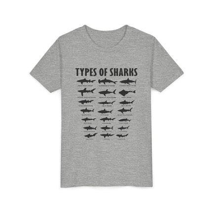 Youth Tee — 'Types of Sharks' Graphic Shark Species T-Shirt for Kids