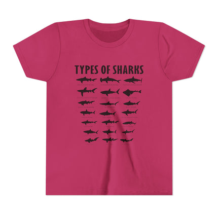 Youth Tee — 'Types of Sharks' Graphic Shark Species T-Shirt for Kids