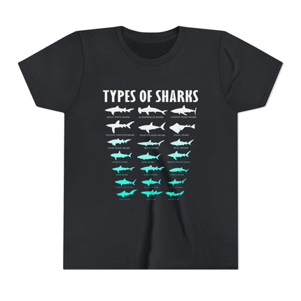 Youth Tee - Types of Sharks Graphic Shirt (Kids’ Marine Life Tee)