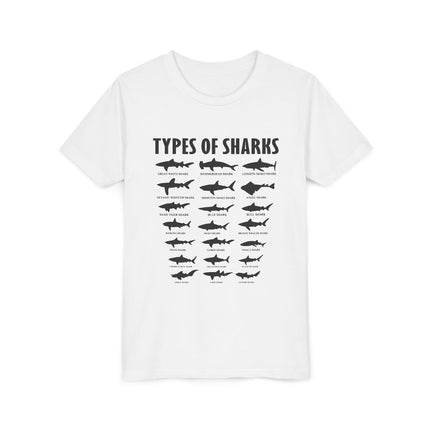 Youth Tee — 'Types of Sharks' Graphic Shark Species T-Shirt for Kids