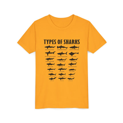 Youth Tee — 'Types of Sharks' Graphic Shark Species T-Shirt for Kids