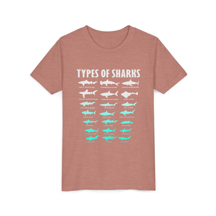Youth Tee - Types of Sharks Graphic Shirt (Kids’ Marine Life Tee)