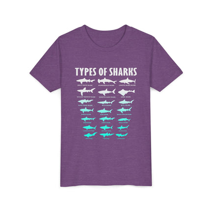 Youth Tee - Types of Sharks Graphic Shirt (Kids’ Marine Life Tee)