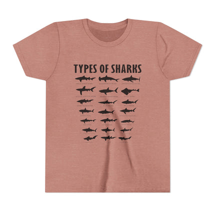 Youth Tee — 'Types of Sharks' Graphic Shark Species T-Shirt for Kids