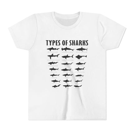 Youth Tee — 'Types of Sharks' Graphic Shark Species T-Shirt for Kids