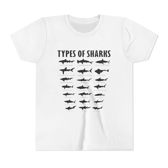 Youth Tee — 'Types of Sharks' Graphic Shark Species T-Shirt for Kids