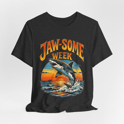 Jaw-some Week Shark T-Shirt — Retro Surf Sunset Graphic Tee