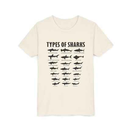 Youth Tee — 'Types of Sharks' Graphic Shark Species T-Shirt for Kids