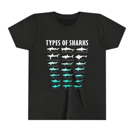 Youth Tee - Types of Sharks Graphic Shirt (Kids’ Marine Life Tee)