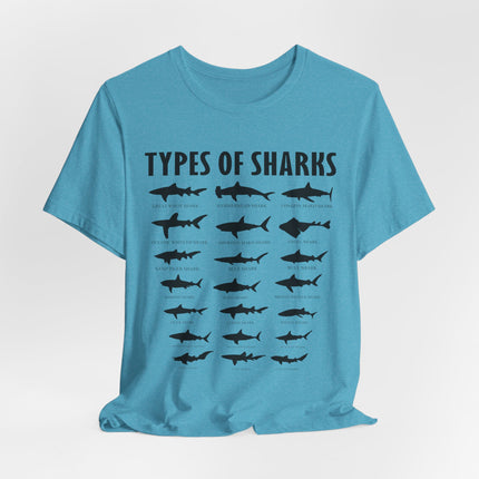 Types of Sharks T-Shirt – Graphic Shark Species Chart Tee