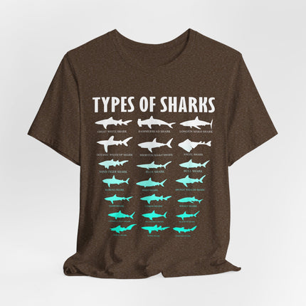 Types of Sharks Graphic Tee — Shark Species Chart T‑Shirt