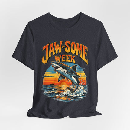 Jaw-some Week Shark T-Shirt — Retro Surf Sunset Graphic Tee