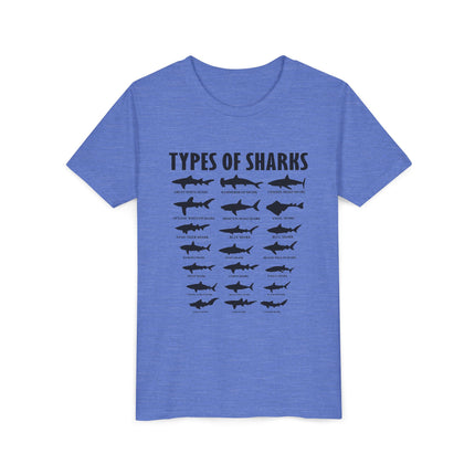 Youth Tee — 'Types of Sharks' Graphic Shark Species T-Shirt for Kids