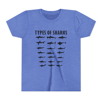 Youth Tee — 'Types of Sharks' Graphic Shark Species T-Shirt for Kids