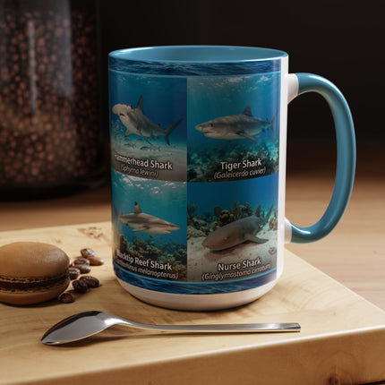 15 oz Shark Species Accent Coffee Mug — Ocean Sharks Identification