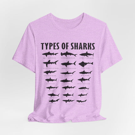 Types of Sharks T-Shirt – Graphic Shark Species Chart Tee