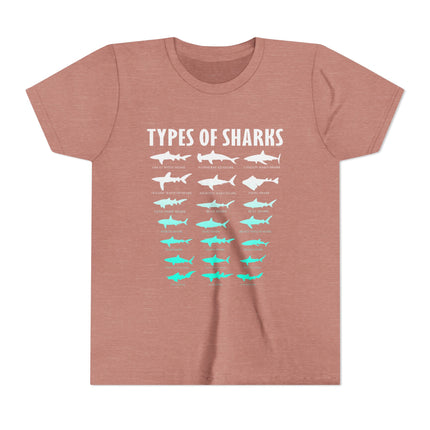 Youth Tee - Types of Sharks Graphic Shirt (Kids’ Marine Life Tee)