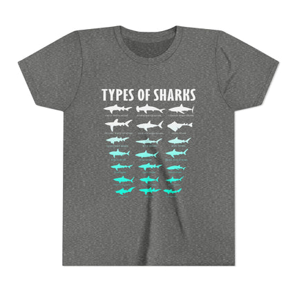 Youth Tee - Types of Sharks Graphic Shirt (Kids’ Marine Life Tee)