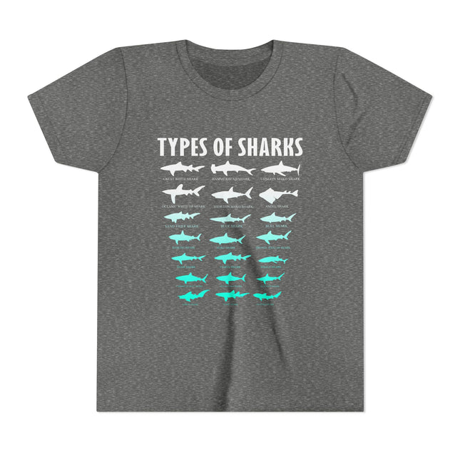 Youth Tee - Types of Sharks Graphic Shirt (Kids’ Marine Life Tee)