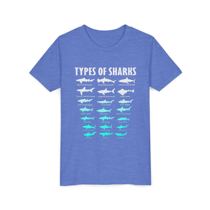 Youth Tee - Types of Sharks Graphic Shirt (Kids’ Marine Life Tee)