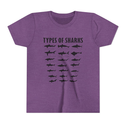 Youth Tee — 'Types of Sharks' Graphic Shark Species T-Shirt for Kids