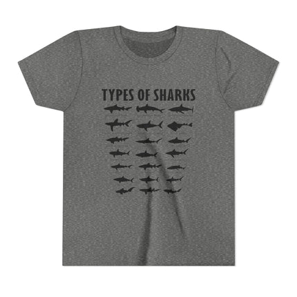 Youth Tee — 'Types of Sharks' Graphic Shark Species T-Shirt for Kids