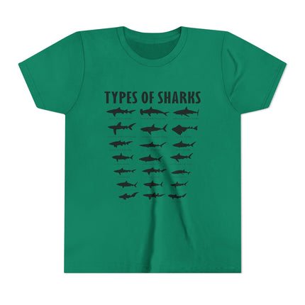 Youth Tee — 'Types of Sharks' Graphic Shark Species T-Shirt for Kids
