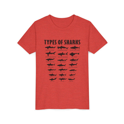 Youth Tee — 'Types of Sharks' Graphic Shark Species T-Shirt for Kids