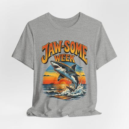 Jaw-some Week Shark T-Shirt — Retro Surf Sunset Graphic Tee