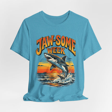 Jaw-some Week Shark T-Shirt — Retro Surf Sunset Graphic Tee