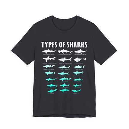 Types of Sharks Graphic Tee — Shark Species Chart T‑Shirt
