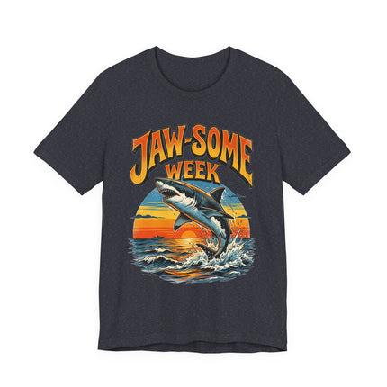 Jaw-some Week Shark T-Shirt — Retro Surf Sunset Graphic Tee