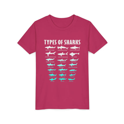 Youth Tee - Types of Sharks Graphic Shirt (Kids’ Marine Life Tee)