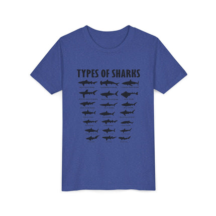 Youth Tee — 'Types of Sharks' Graphic Shark Species T-Shirt for Kids