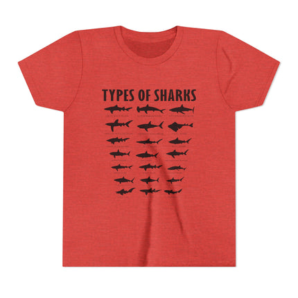 Youth Tee — 'Types of Sharks' Graphic Shark Species T-Shirt for Kids