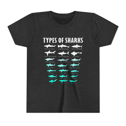 Youth Tee - Types of Sharks Graphic Shirt (Kids’ Marine Life Tee)