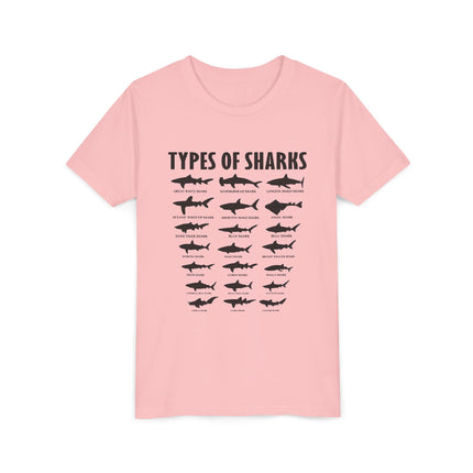 Youth Tee — 'Types of Sharks' Graphic Shark Species T-Shirt for Kids