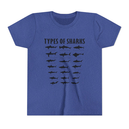 Youth Tee — 'Types of Sharks' Graphic Shark Species T-Shirt for Kids