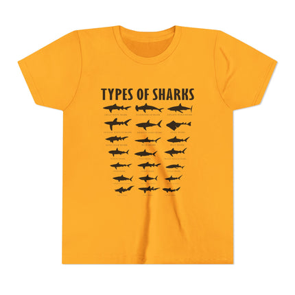 Youth Tee — 'Types of Sharks' Graphic Shark Species T-Shirt for Kids
