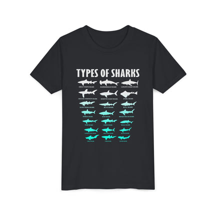 Youth Tee - Types of Sharks Graphic Shirt (Kids’ Marine Life Tee)