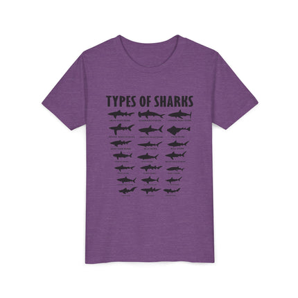 Youth Tee — 'Types of Sharks' Graphic Shark Species T-Shirt for Kids