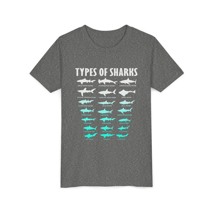 Youth Tee - Types of Sharks Graphic Shirt (Kids’ Marine Life Tee)