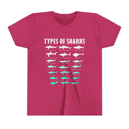 Youth Tee - Types of Sharks Graphic Shirt (Kids’ Marine Life Tee)