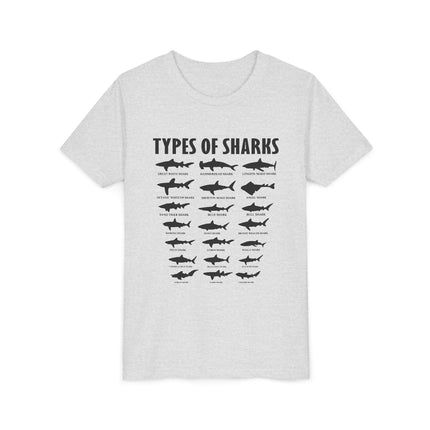 Youth Tee — 'Types of Sharks' Graphic Shark Species T-Shirt for Kids