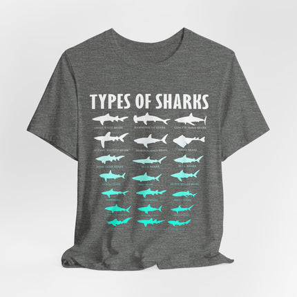 Types of Sharks Graphic Tee — Shark Species Chart T‑Shirt