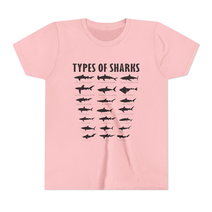 Youth Tee — 'Types of Sharks' Graphic Shark Species T-Shirt for Kids