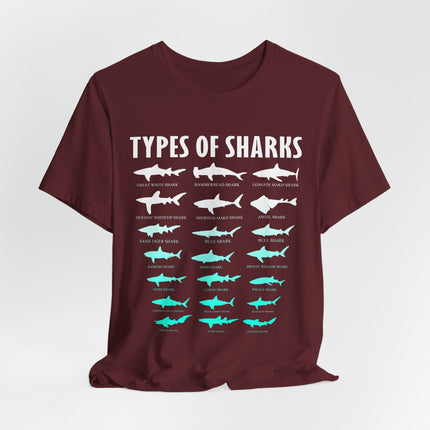 Types of Sharks Graphic Tee — Shark Species Chart T‑Shirt